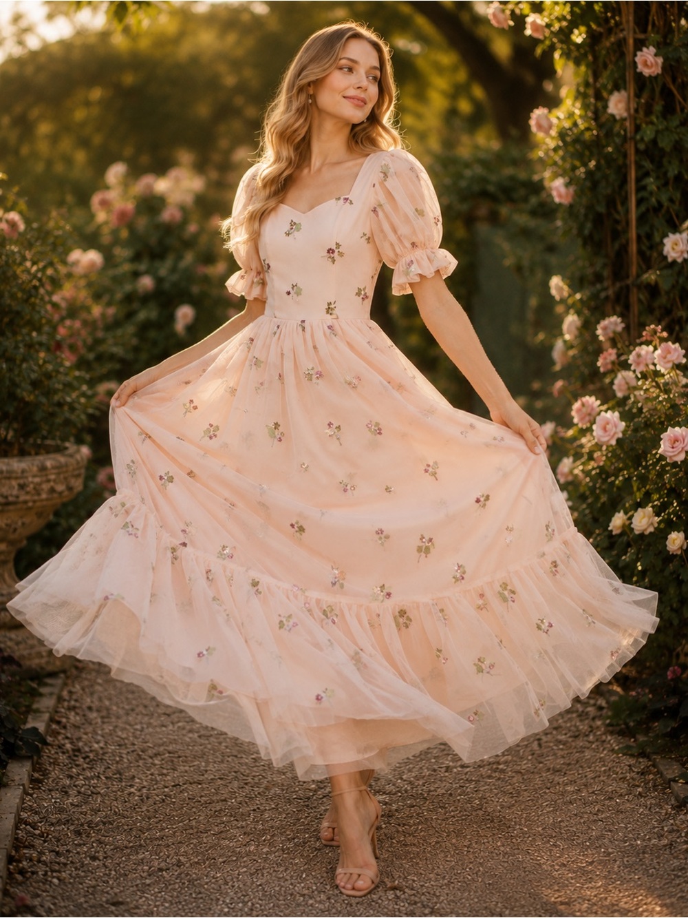 NWT JessaKae Diana Dress – Pink Floral Embroidered Tulle – Size Small